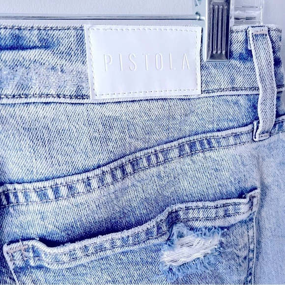PISTOLA High Rise Straight Leg Crop Distressed Light Wash Zip Fly Jeans 28” Blue - Picture 8 of 10